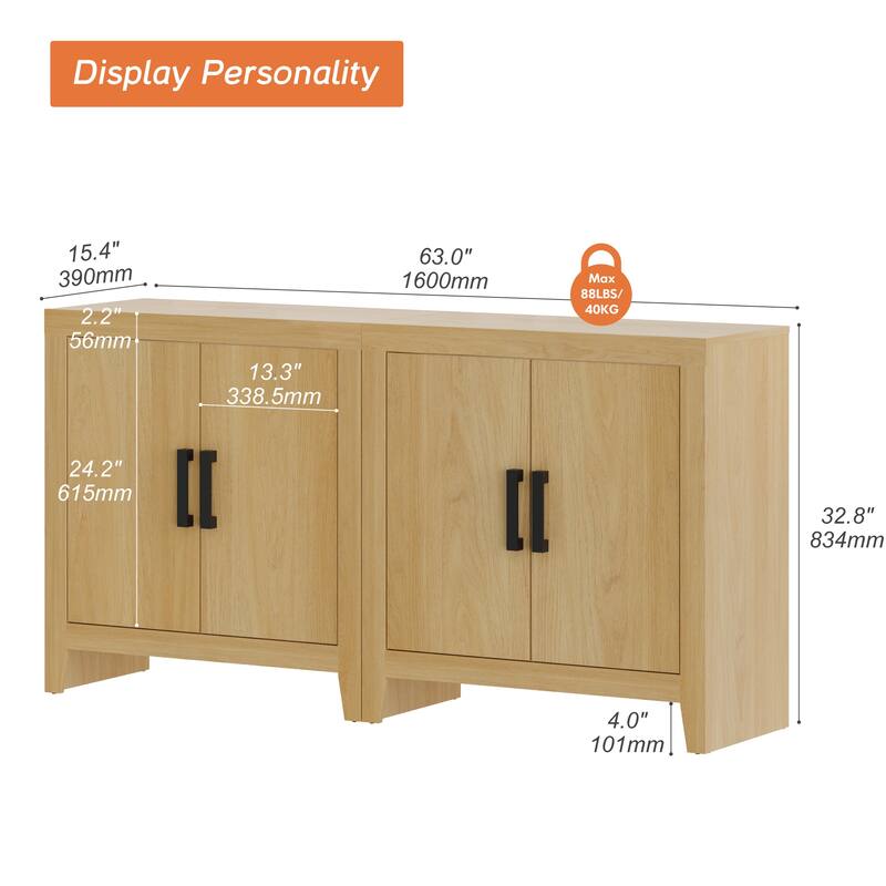 WAMPAT Farmhouse Buffet Cabinet with Door, Kitchen Sideboard for Dining & Living Room