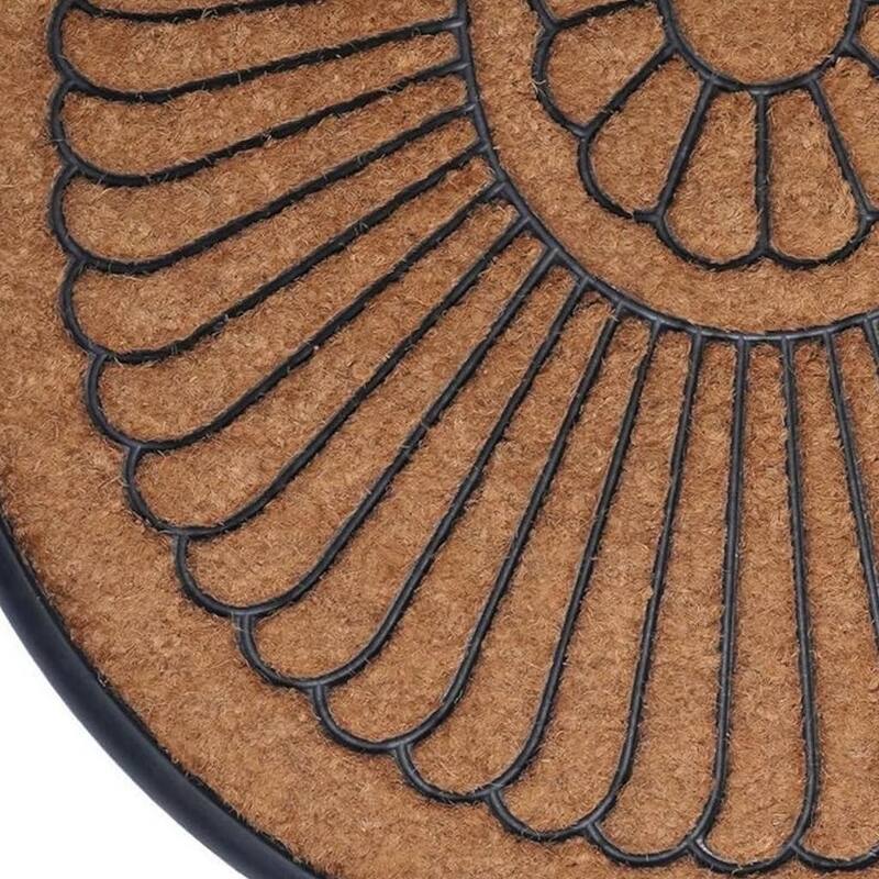 HomeRoots 24" X 36" Black And Natural Semi Circle Outdoor Coir And Rubber Door Mat - 24' X '36