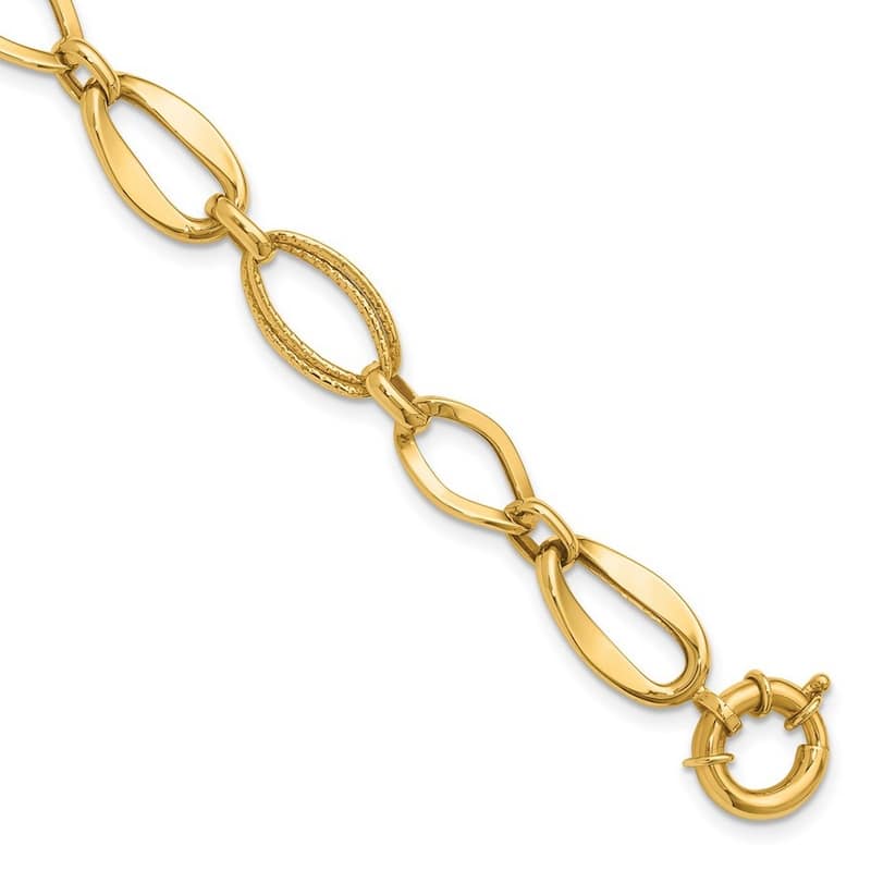 Curata 10k Yellow Gold 7.5" 10.25mm Polished Textured Oval Links Bracelet