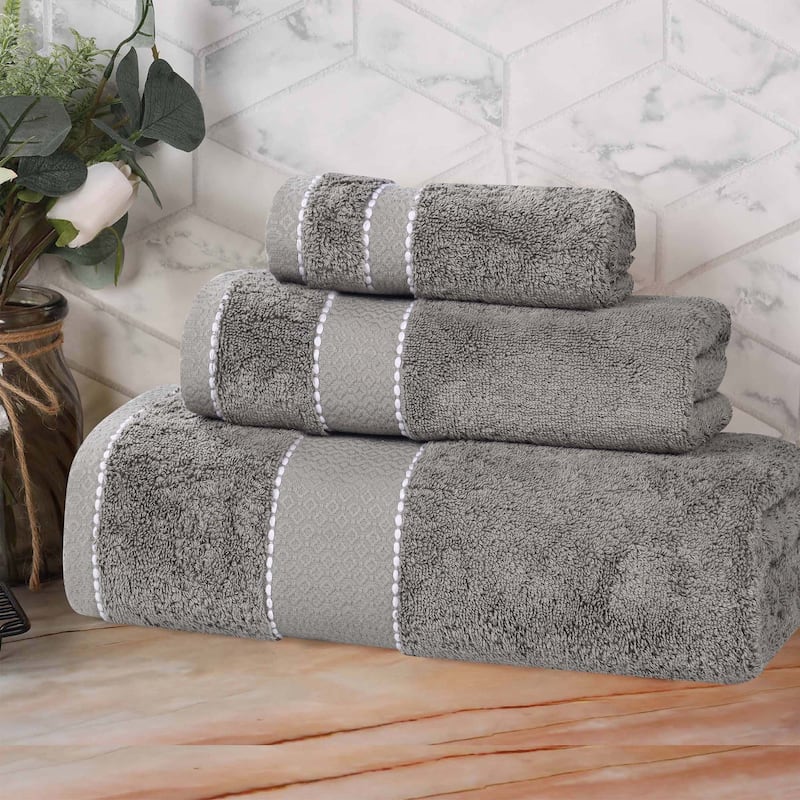 Superior Niles Cotton Ultra-Plush Absorbent 3 Piece Towel Set - Charcoal