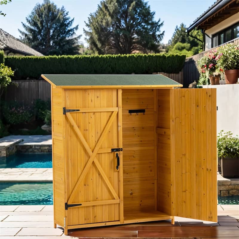 Outdoor Wood Storage Shed with Lockable Door and Detachable Shelves