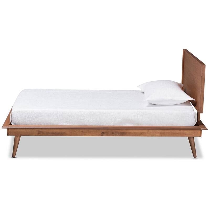 Twin Platform Bed - Mid-Century Modern Wood Bed Frame - Walnut Brown Finish