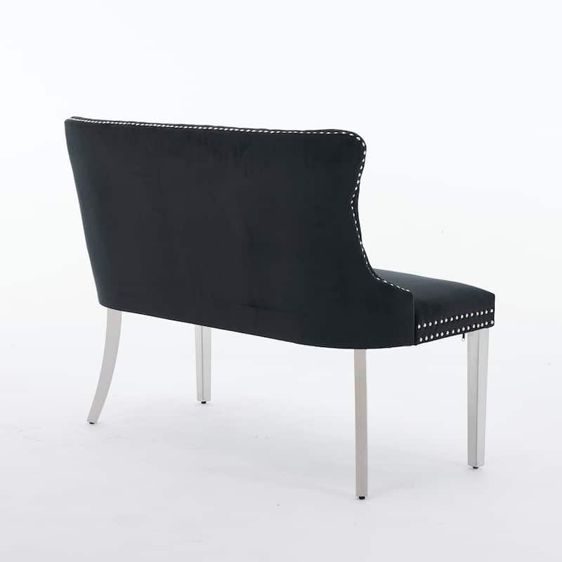Velvet Double Dining Loveseat Bench, 2-Seat Tufted Bench w/Handmade Buttons, Wing Back, Gold-Plated Steel Legs, Single Pack