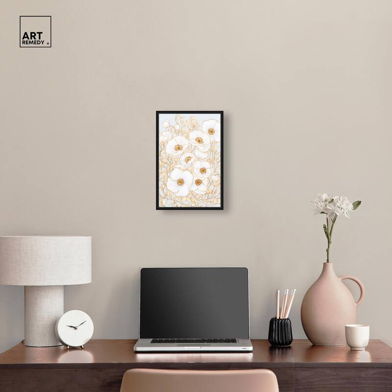 White and Gold Poppies I Canvas by Art Remedy