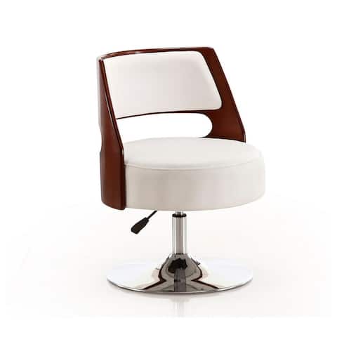 Manhattan Comfort Salon White and Polished Chrome Faux Leather Adjustable Height Swivel Accent Chair
