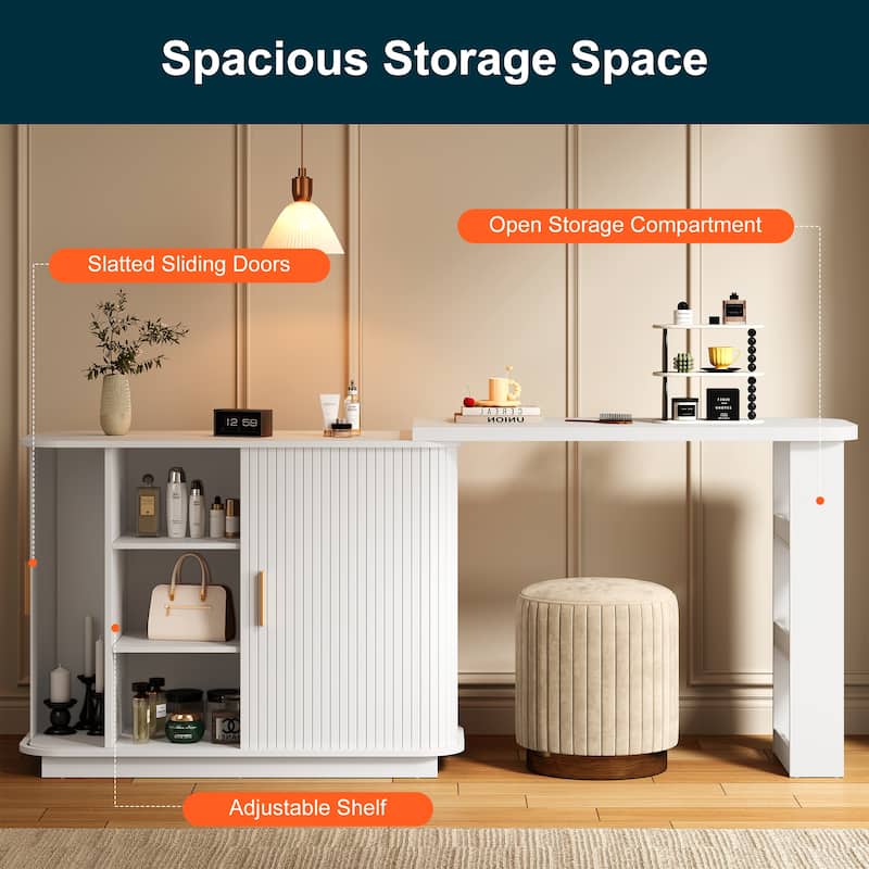 Extendable L-Shaped Vanity Table with Roller Shutter