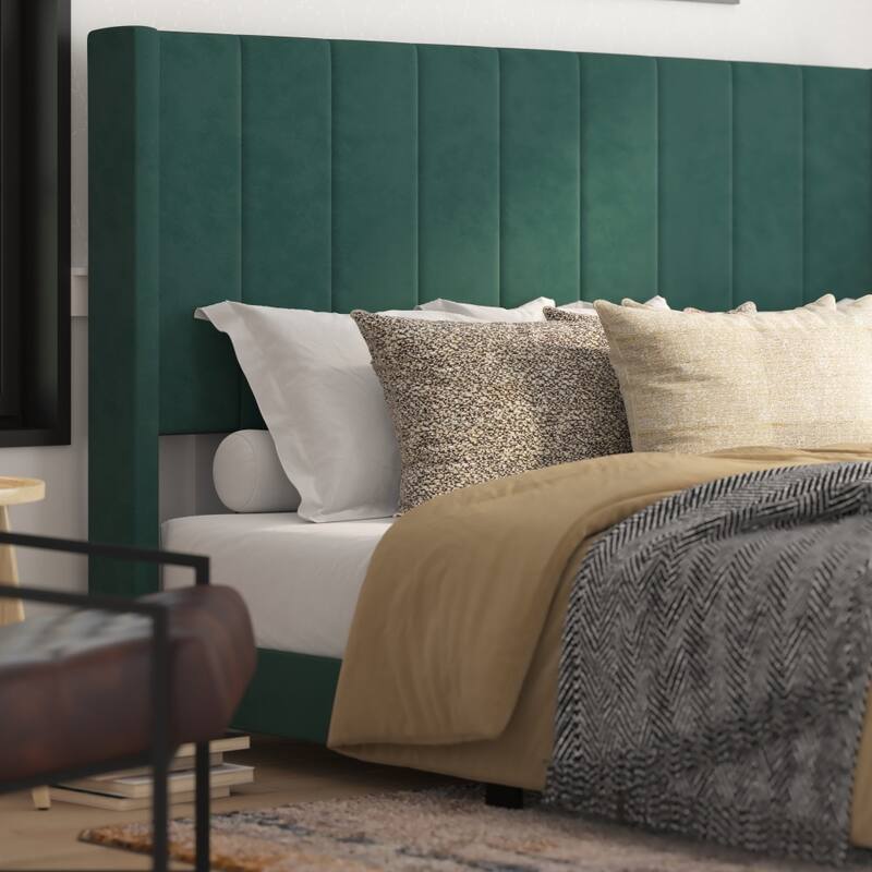 Upholstered Platform Bed with Wingback Headboard
