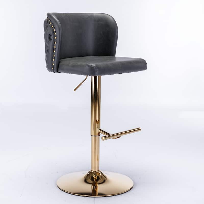 Set of 2 PU Upholstered Swivel Adjustble Bar Stools with Tufted Back