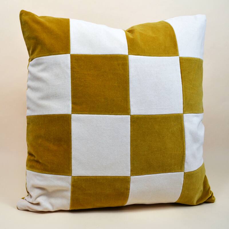 Jiti Indoor Modern Contemporary Bi-color Checkered Patchwork Pattern Plush Velvet Square Throw Pillows Cushions