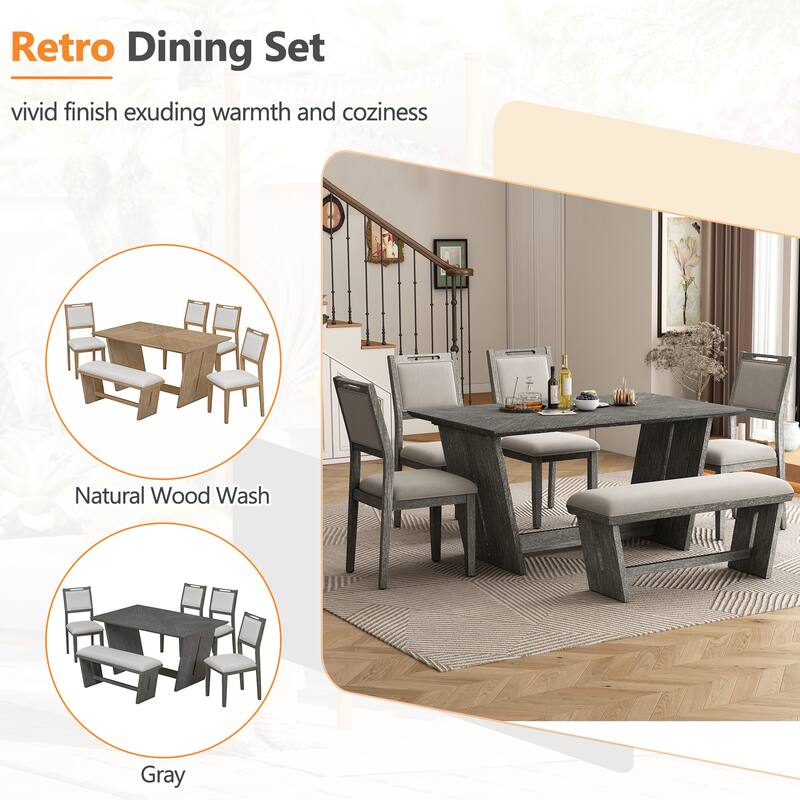 6-Piece Transitional Dining Set with 4 Chairs & Bench