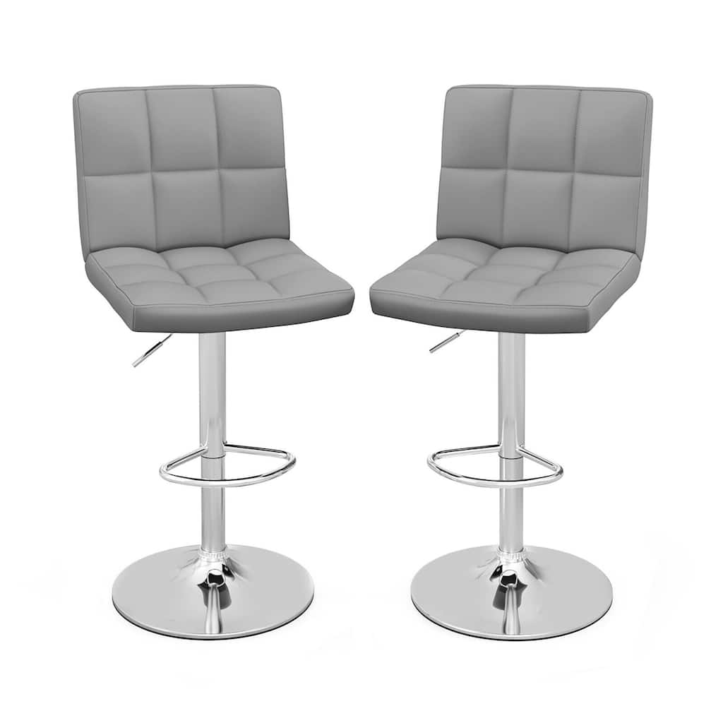 Gymax Set of 2 Adjustable Swivel Bar Stool Counter Height Bar Chair PU