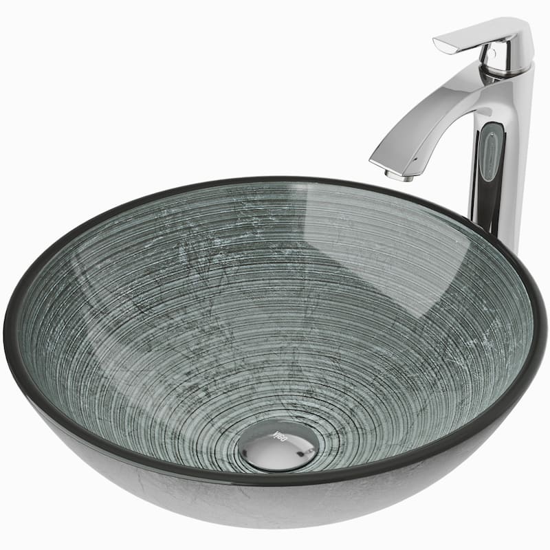 VIGO Giovanni 17"L x 17"W Glass Vessel Sink and Linus 12"H Faucet Set
