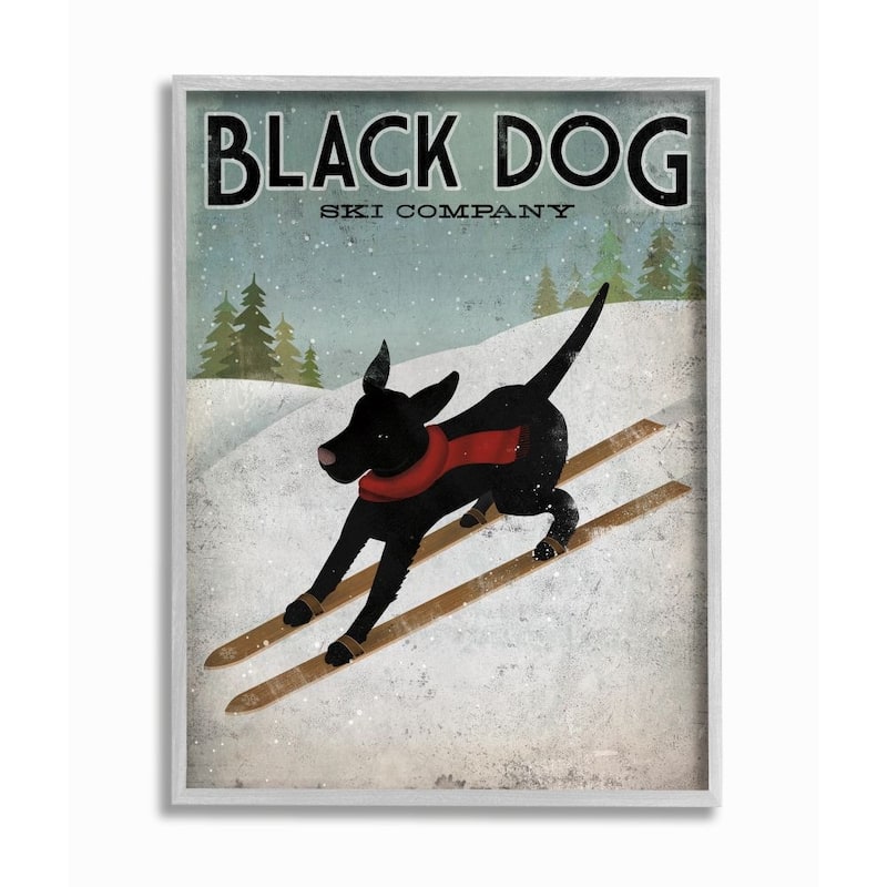 Stupell Black Dog Ski Company Winter Sports Pet Sign Framed Wall Art - Blue