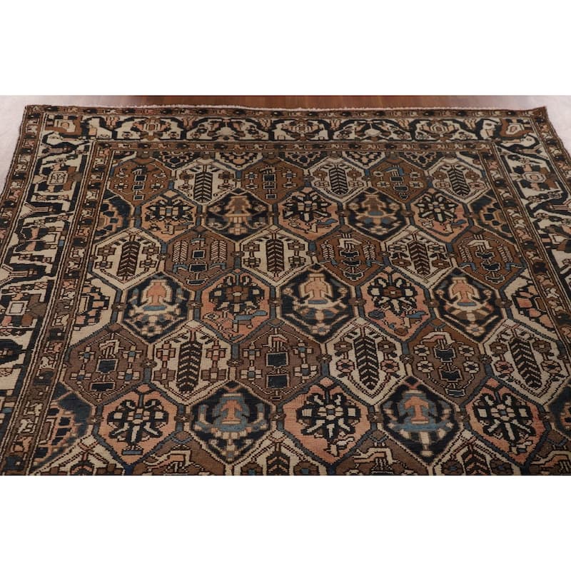 Garden Design Brown Bakhtiari Persian Vintage Rug Handmade Wool Carpet - 6'7"x 9'7"