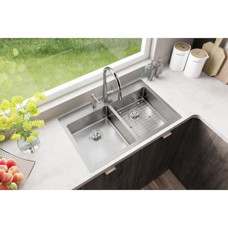Elkay Crosstown Stainless Steel 33" x 22" x 6", Equal Double Bowl Dual Mount ADA Sink Kit