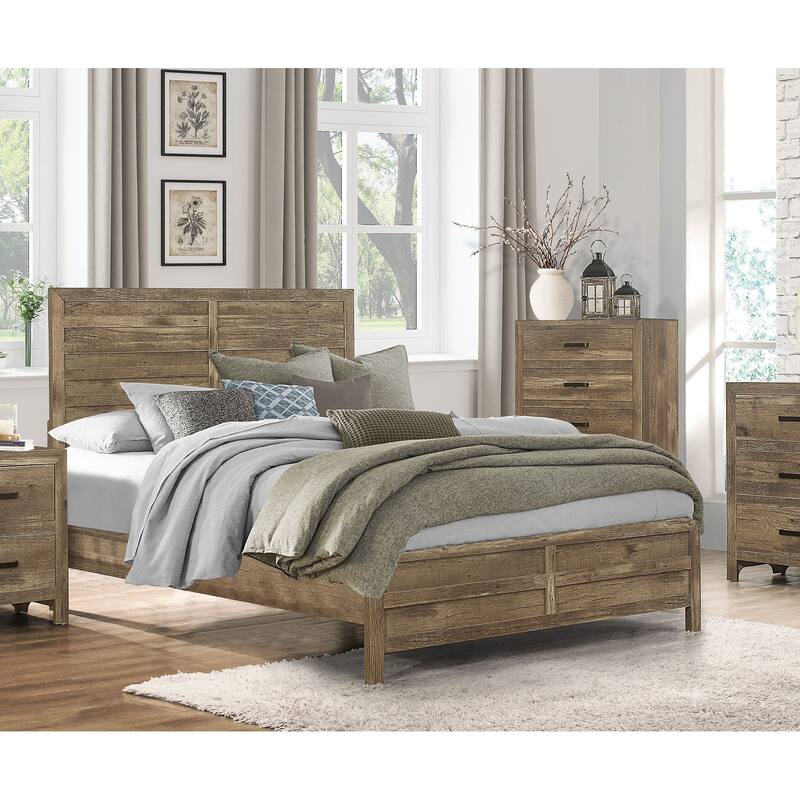 Queen Bed with Weathered Pine Finish - Modern Rustic Bedroom Furniture