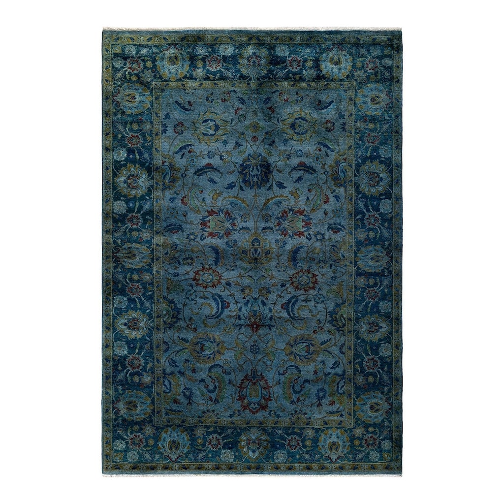 Overton Hand Knotted Wool Vintage Inspired Modern Contemporary Overdyed Navy Area Rug - 5' 2" x 7' 7"