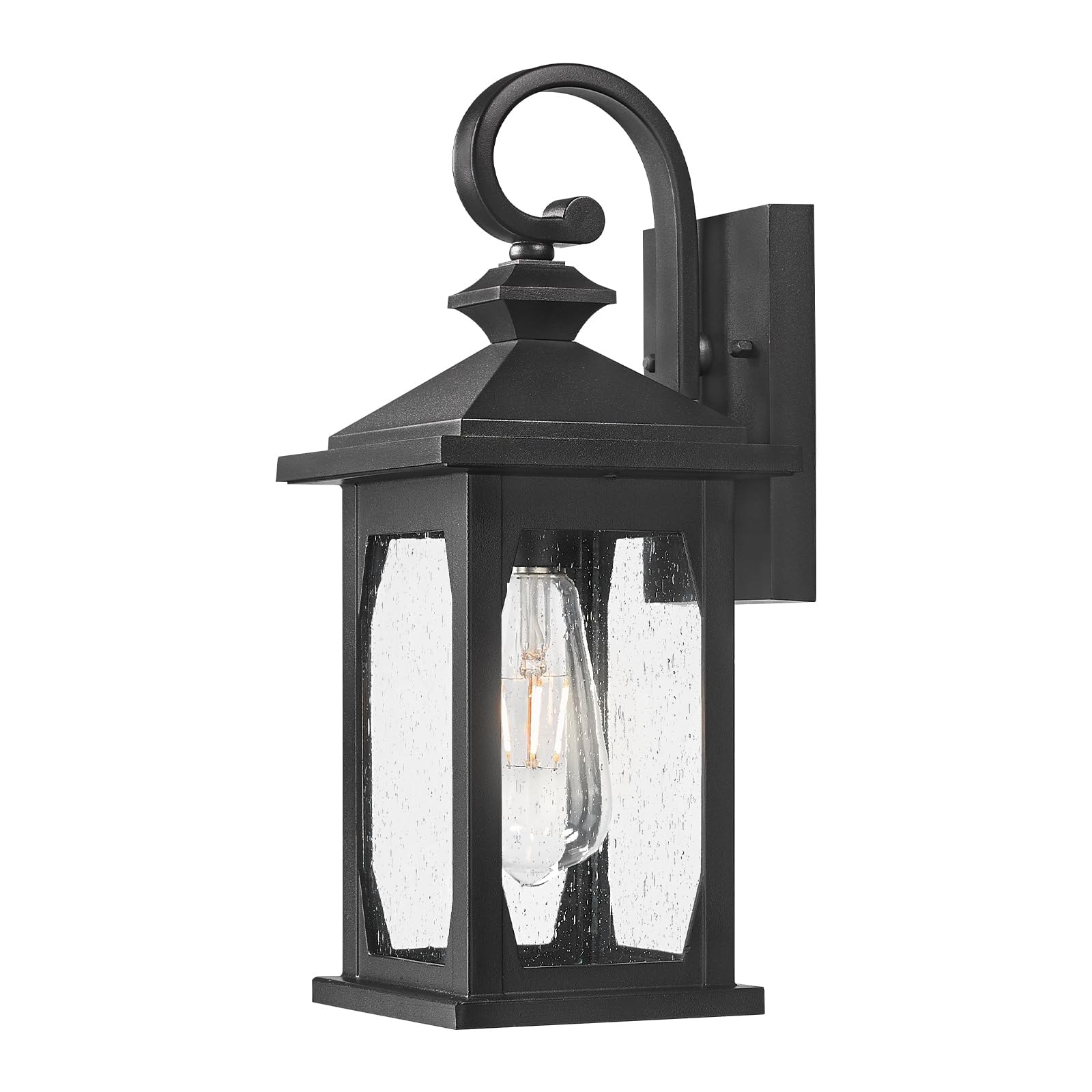 Black Outdoor Wall Lantern -Die-Cast Aluminum with Seeded Glass