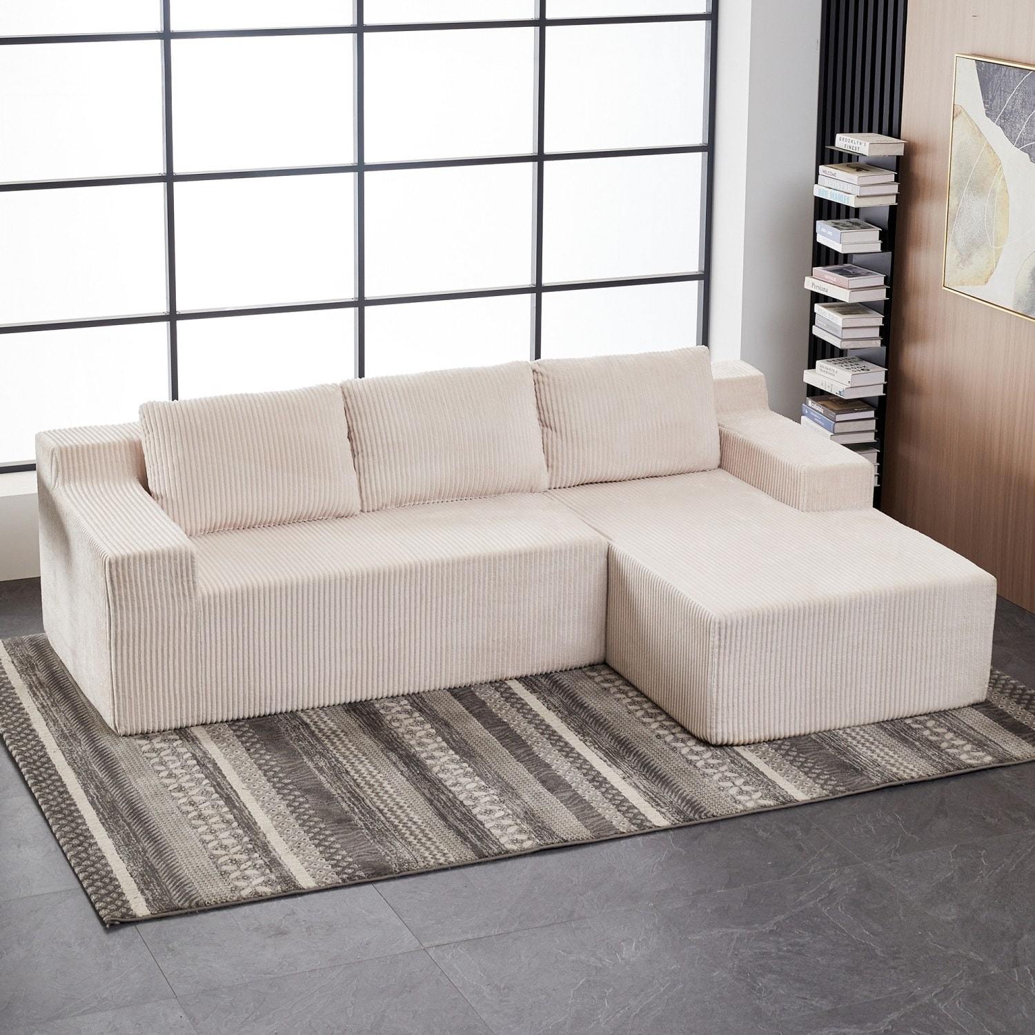 Corduroy Modular Foam-Filled Compressed Sofa L Shaped Sectional Sofa