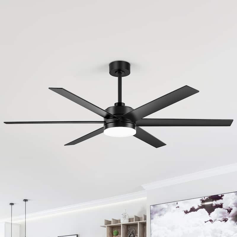 65 Inch Gold/Black LED Ceiling Fan with Light and Remote(6-Blade) - Black - Remote