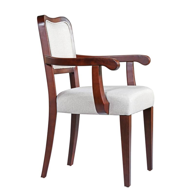 Modern Fabric Dining Armchair with Walnut Finish, Upholstered Arms and Hardwood Frame, for Dining Room or Kitchen, Set of 2