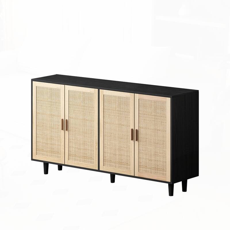 4-Door Rattan Sideboard Buffet Cabinet with Adjustable Shelves