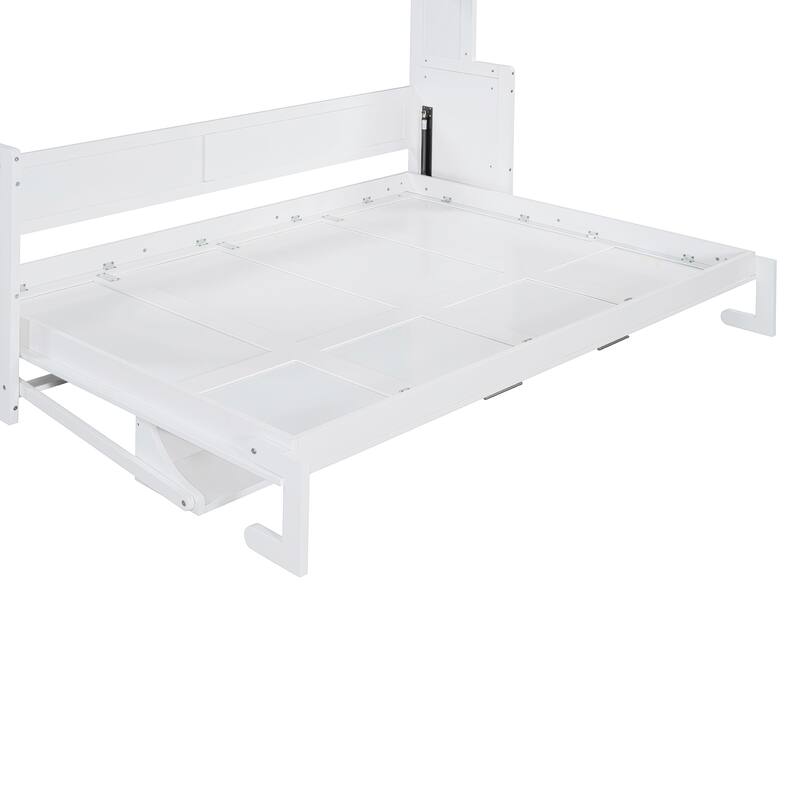 Space-Saving Queen Size Murphy Bed with Hydraulic Lift and Desk, White