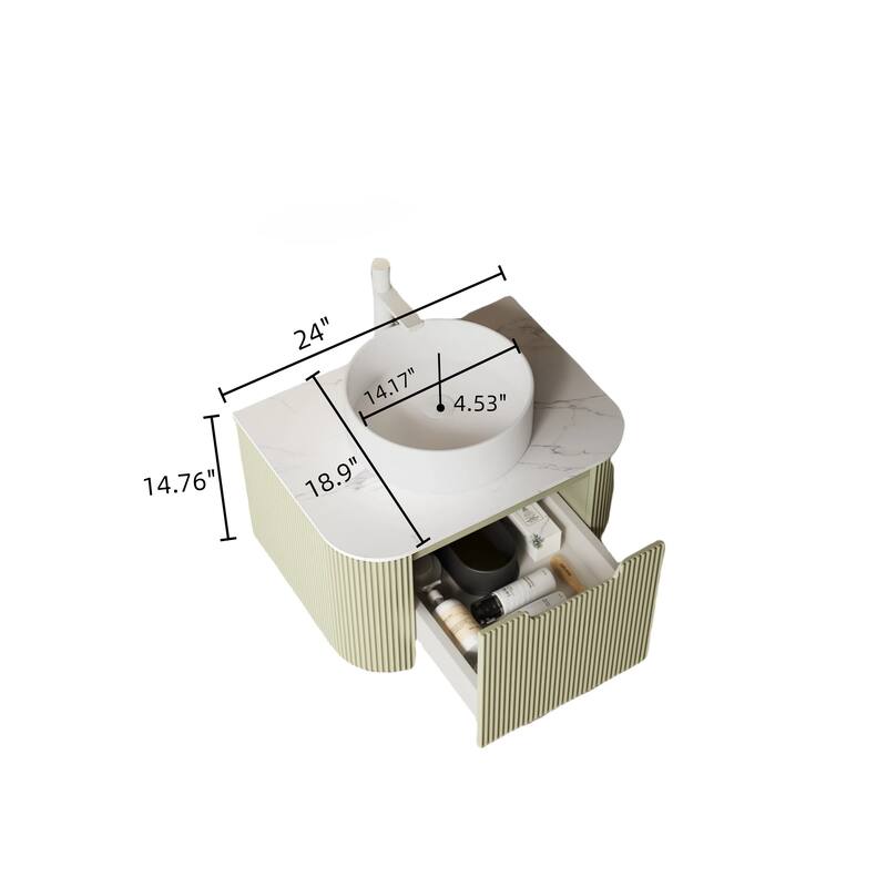 36-Inch Bathroom Vanity with Round White Ceramic Sink, Floating Wall-Mounted Storage Cabinet