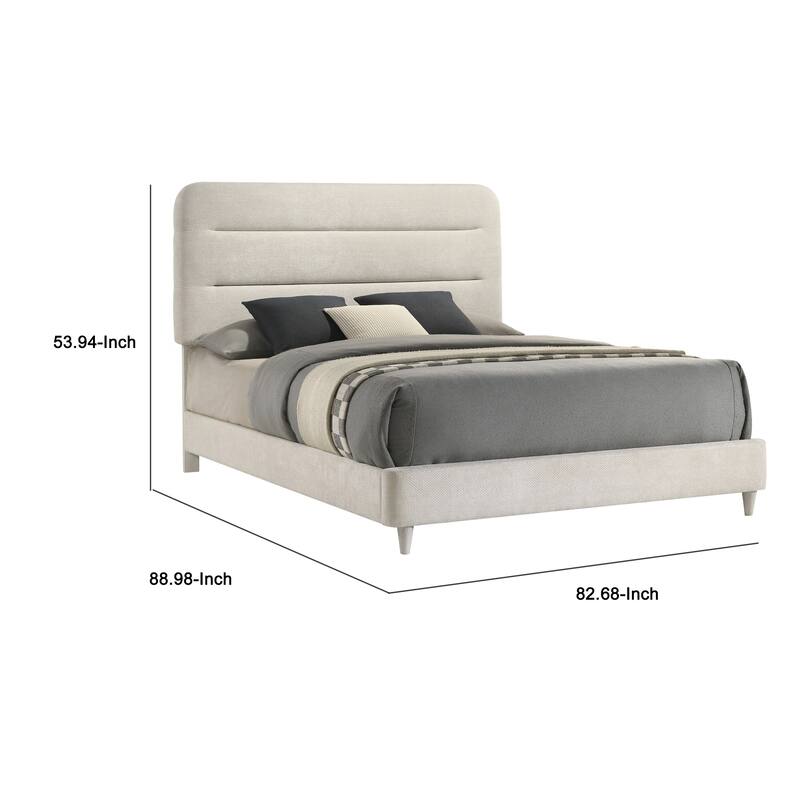 Meni King Size Bed, Scandinavian White Upholstered Panel Headboard