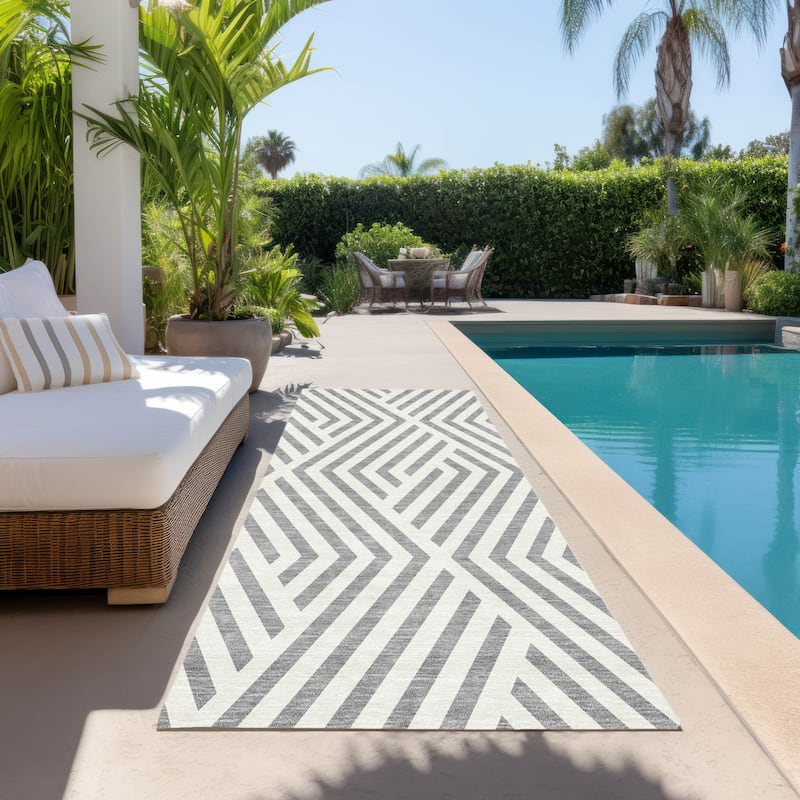 Alnaz Sleek Geometric Weather Resistant Blended Style Outdoor Rug