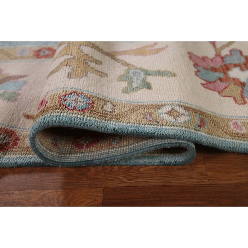 Light Blue Floral Oushak Rug Hand-Knotted Oriental Wool Carpet - 8'10"x 11'10"