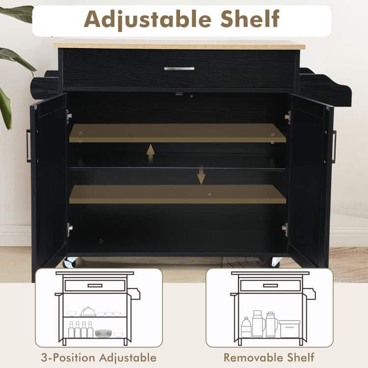 Rolling Kitchen Island Cart with Towel and Spice Rack - 45.5" x 16" x 33.5"(L x W x H)