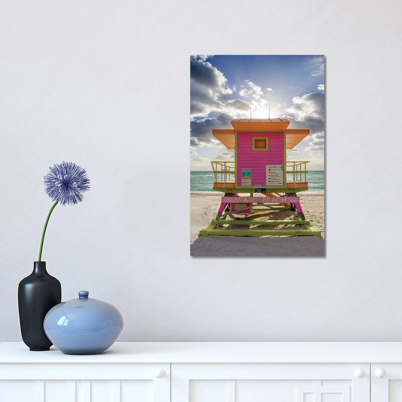 iCanvas "Pink Lifeguard House Vertical, Miami Beach, Florida" by Susanne Kremer Canvas Print - 18x12x1.5
