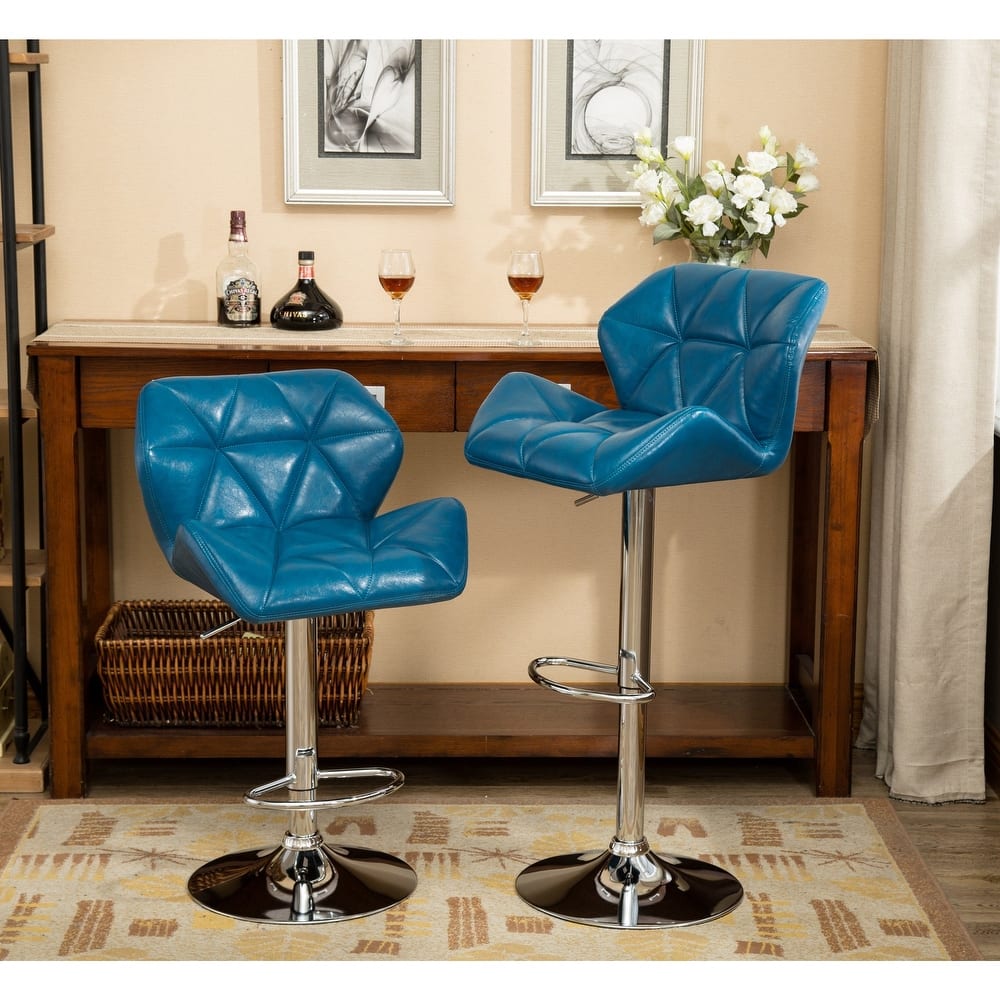 Roundhill Furniture Glasgow Height-adjustable Tufted Faux Leather Bar Stools (Set of 2)