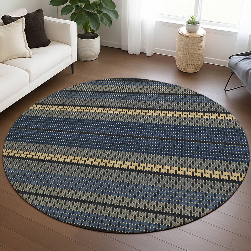 Machine Washable Indoor/ Outdoor Boho Stripe Chantille Rug