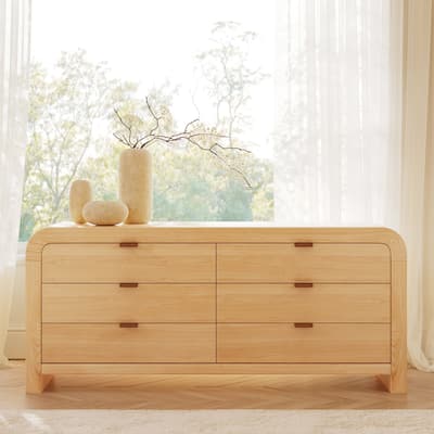 Poly & Bark Cirq 6 Drawer White Oak Dresser With Leather Pulls