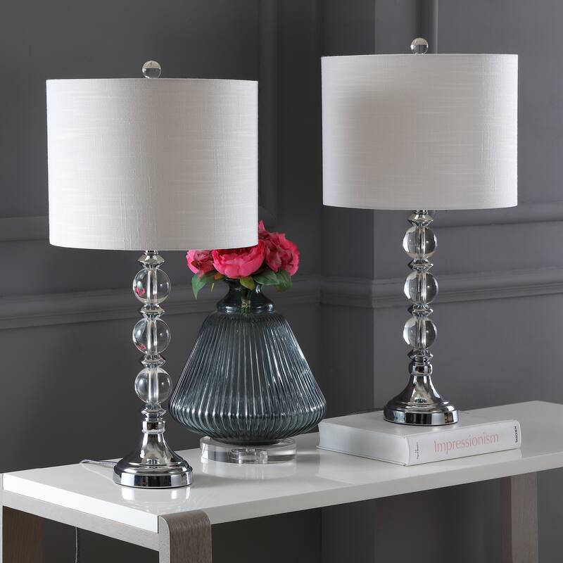 Richard 26" Crystal/Metal LED Table Lamp, Clear/Chrome (Set of 2) by JONATHAN Y