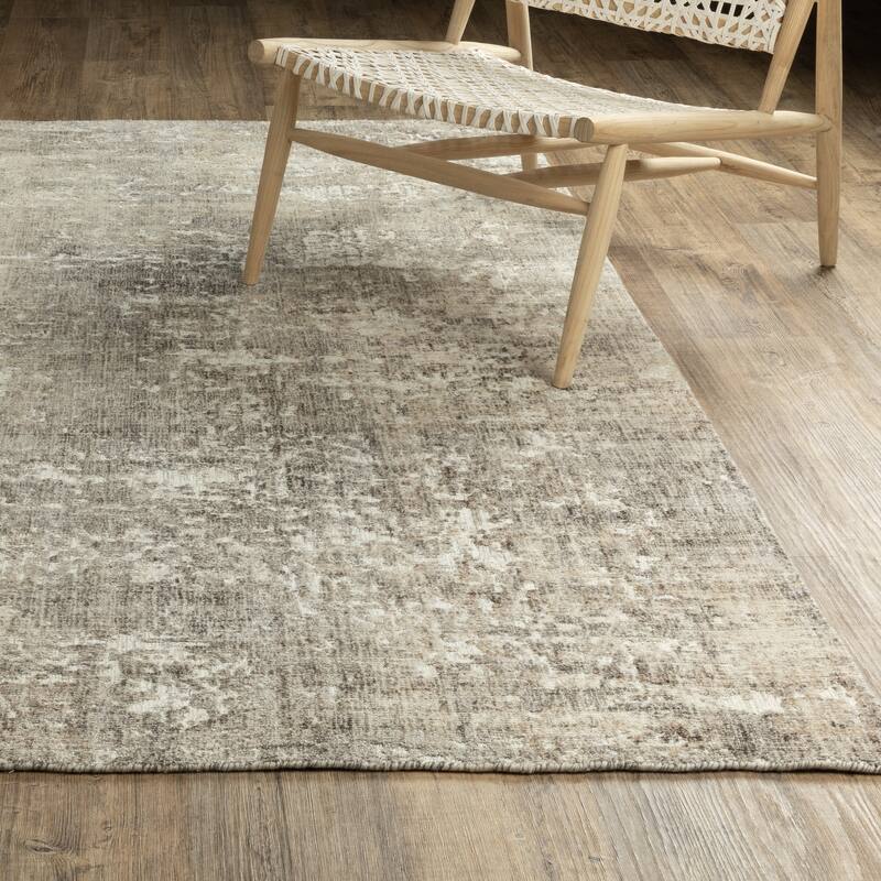 Somerset Textured Abstract Grey/ Beige Hand-made Wood Blend Area Rug - 8' x 10'
