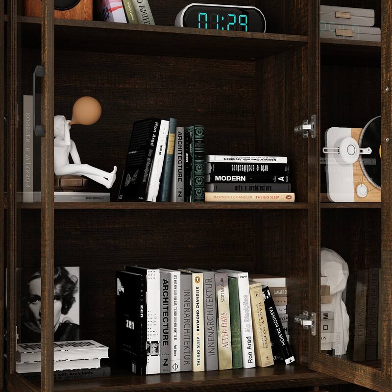 79.6" Tall Glass Display Cabinet, 6-Tier Bookshelf with Drawers Bookcae Panrty