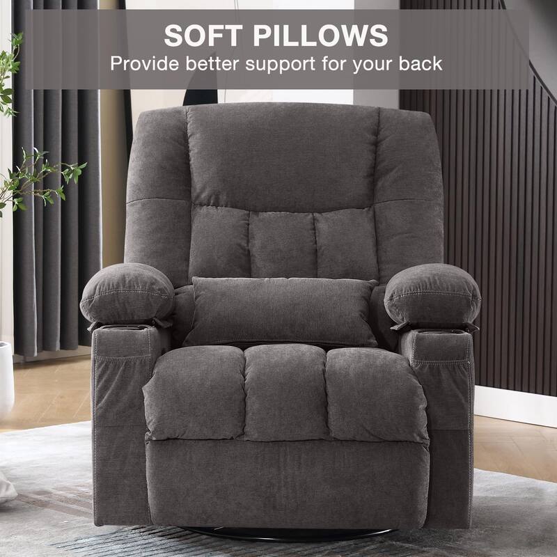 Swivel Rocker Recliner Chair with Vibration Massage, Ergonomic Chair with Side Pocket, 2 Cup Holders, USB Charge Port