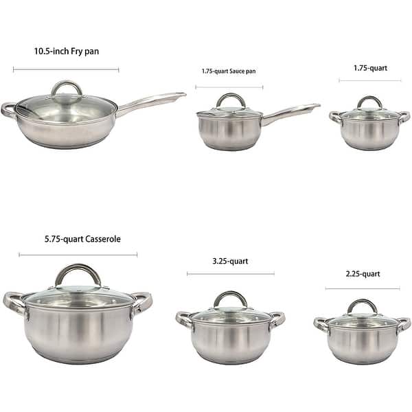 Heim Concept Silver 12-piece Stainless Steel Cookware Set w/Glass Lid ...