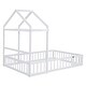 preview thumbnail 7 of 14, White Full Size Wooden Floor Bed with Fence and Detachable Headboard for Kids