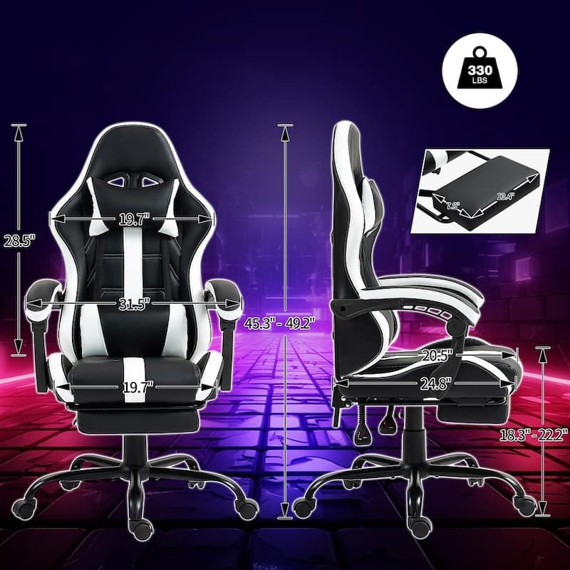 EROMMY RGB LED Gaming Chair with Thickened Massage Lumbar Pillow & Upgraded Footrest, Reclining Ergonomic Chair