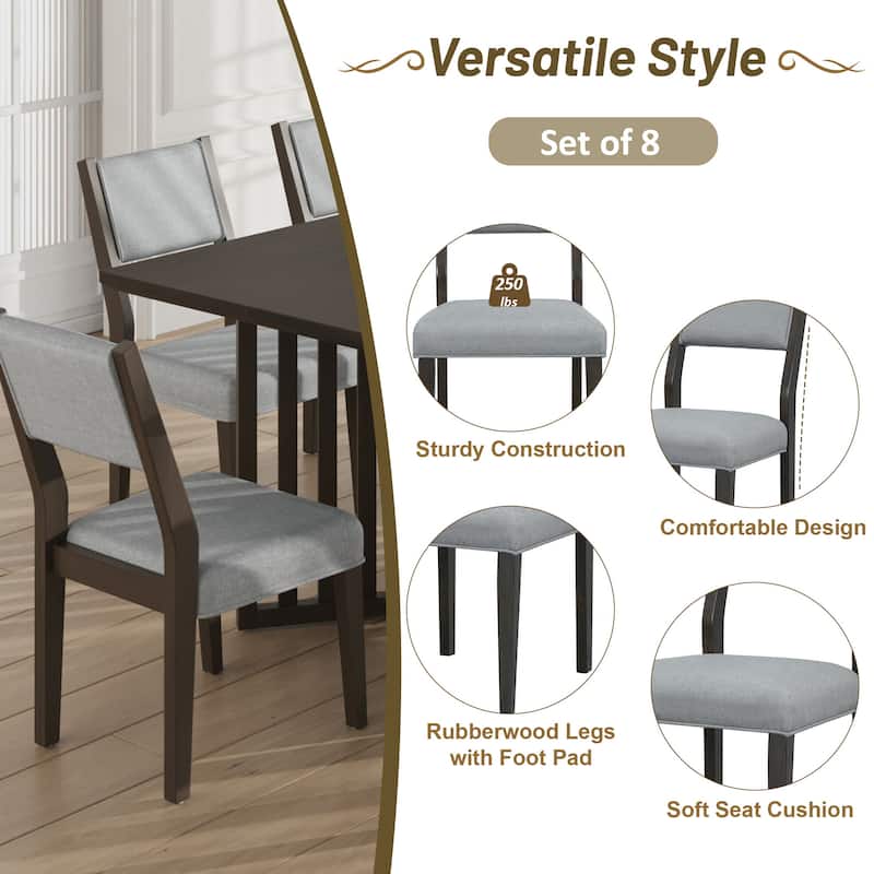 Farmhouse 9-Piece Dining Table with 2×12" Removable Leaves & 8 Dining Chairs