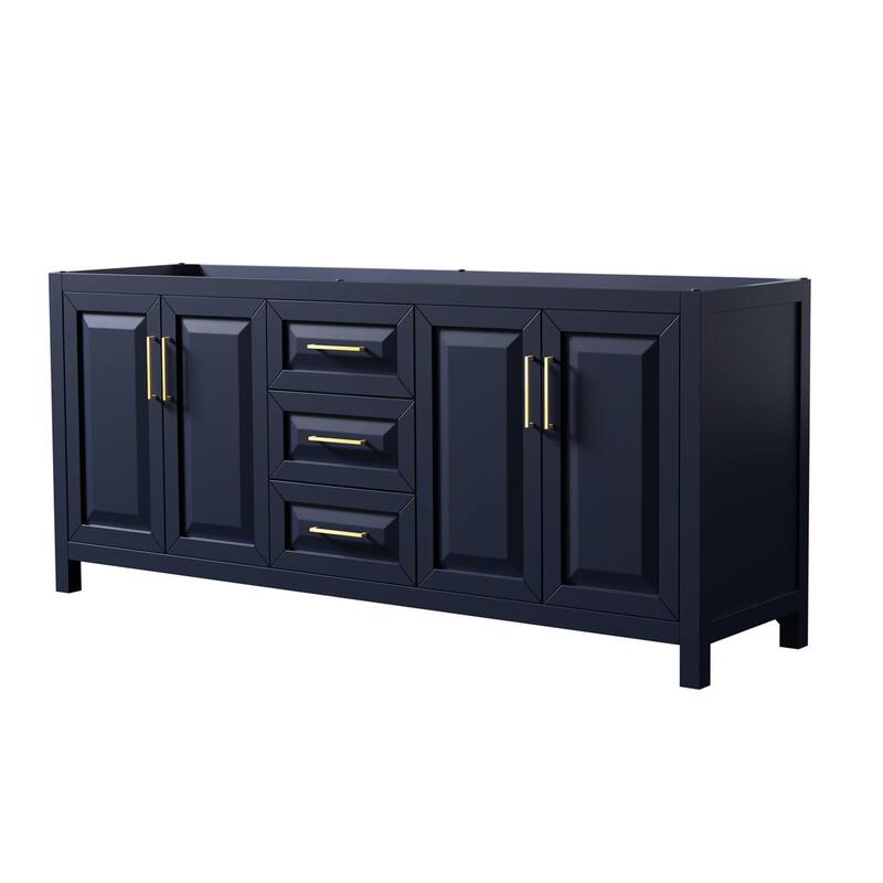Wyndham Collection Daria 79" Double Free Standing Vanity Cabinet Only - Dark Blue / Brushed Gold Hardware