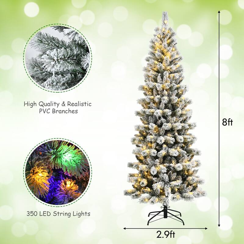 Gymax 5/6/7.5/8 ft Pre-lit Snow Flocked Artificial Christmas Tree w/