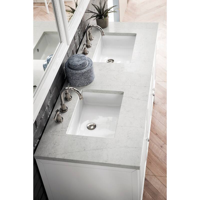 James Martin Vanities Athens 60" Double Vanity Cabinet, Glossy White - Eternal Jasmine Pearl Quartz