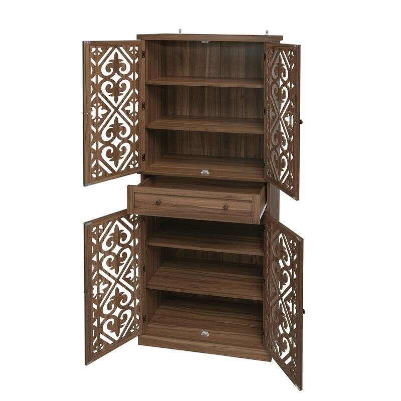 Multi-Functional Wooden Accent Cabinet, Kitchen Pantry with 1 Drawer & 4 Doors, Storage Cabinet with 4 Adjustable Shelves