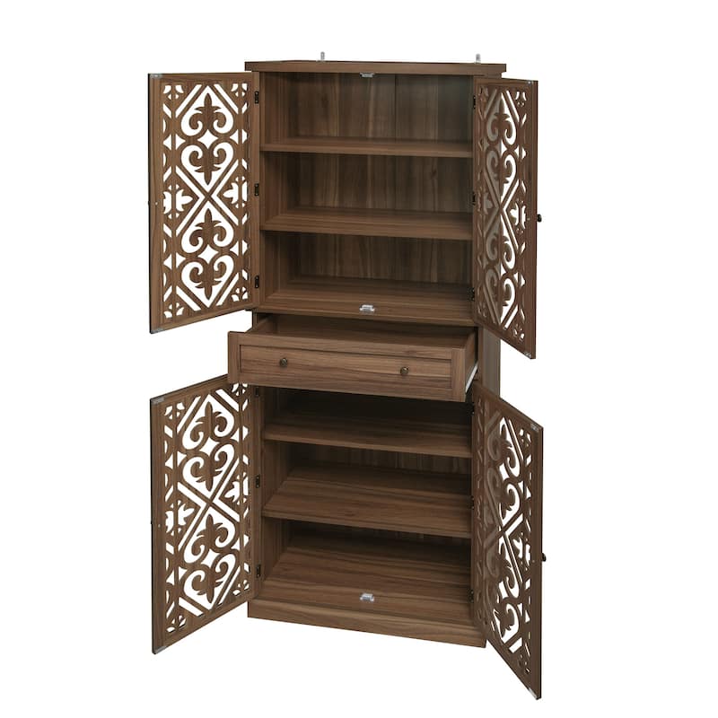 Roomfitters 4 Door Storage Cabinet with Drawer, Tall Pantry Cabinet with Adjustable Shelves, Walnut