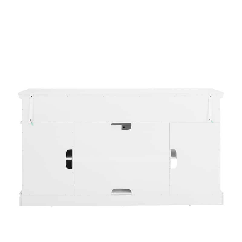 Medieval-Style TV Stand Multi-Functional Sliding Door TV Cabinet with 2 Storage Cabinets and Open Shelves, For Living Room